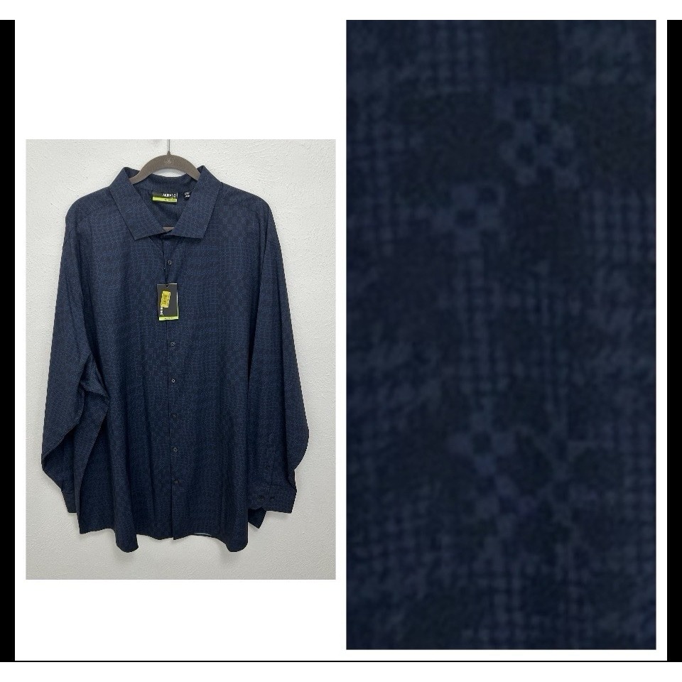 Murano Slim Fit Performance Blue Button Up Checkerd Shirt Mens Size 4xb